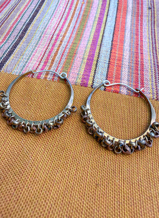 brass + copper beaded hoop earrings