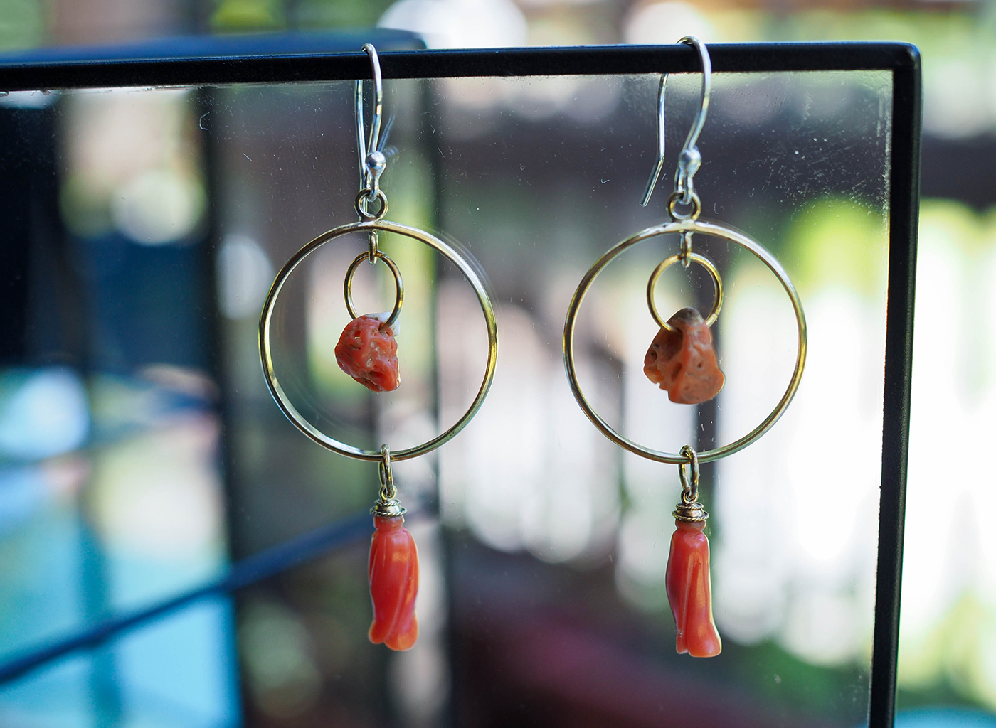 coral + brass earrings