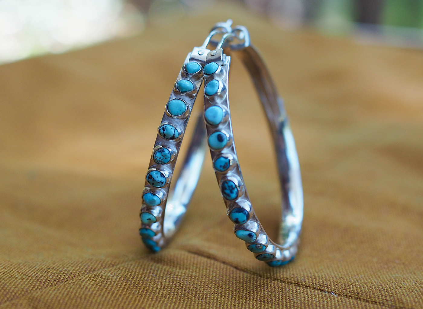turquoise nugget hoop earrings