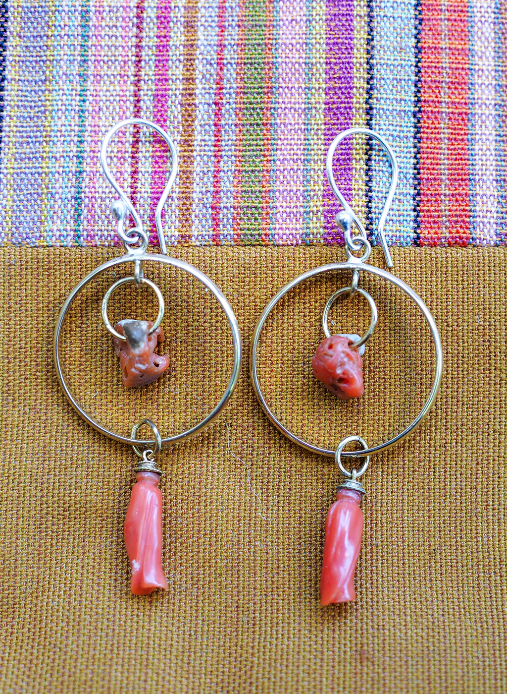 coral + brass earrings