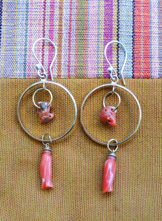 coral + brass earrings