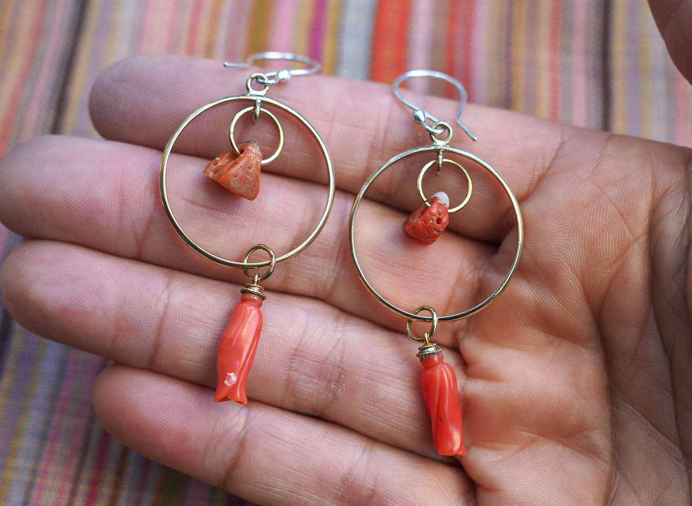 coral + brass earrings