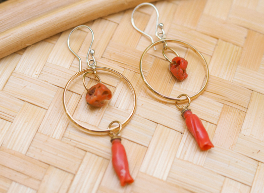 coral + brass earrings