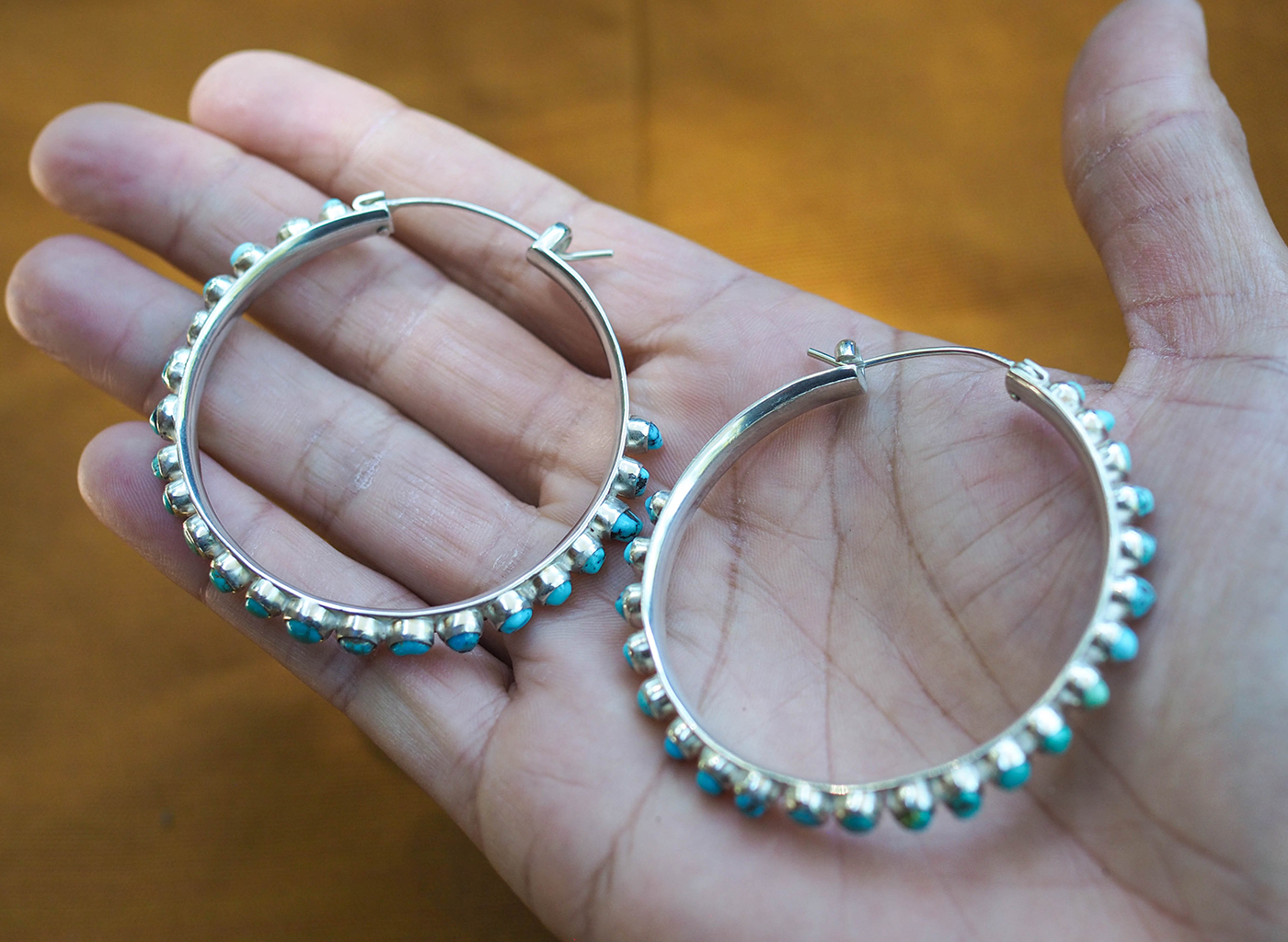 turquoise nugget hoop earrings