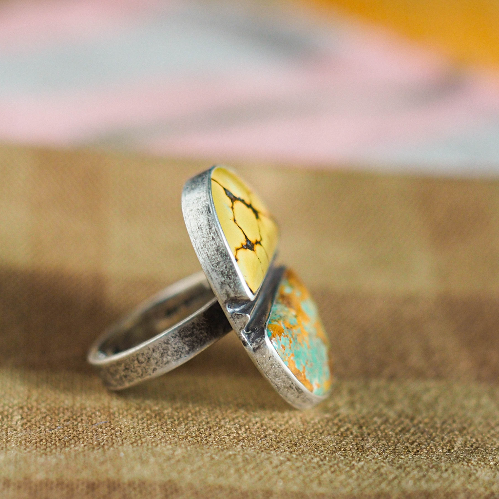 dual turquoise ring - size 7.5