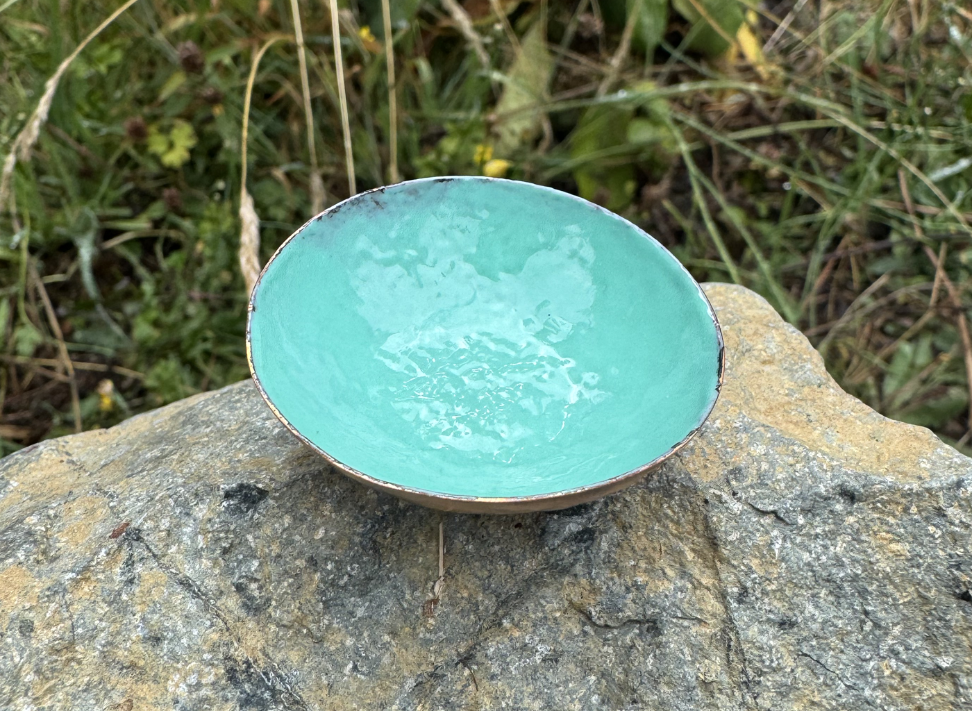 tiny enameled bowl - sea foam green